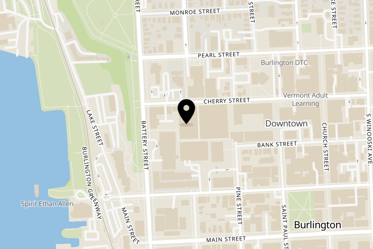 Map showing the location of Juniper Bar and Restaurant on 41 Cherry St in Burlington
